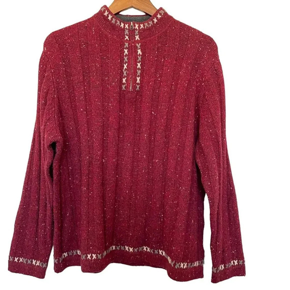 Woolrich Wool Blend 1/4 Zip Sweater Size XL Petite grandmacore Ruby Heather - Picture 7 of 7